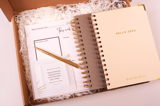 Hello 2024 planner + Gold pen + Motivational Print - Nude